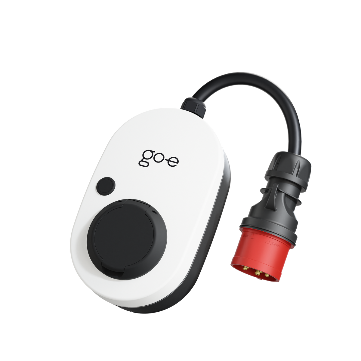 go-e Charger Gemini flex mobile Wallbox, Seitenansicht mit Typ-2-Steckdose und CEE-Stecker