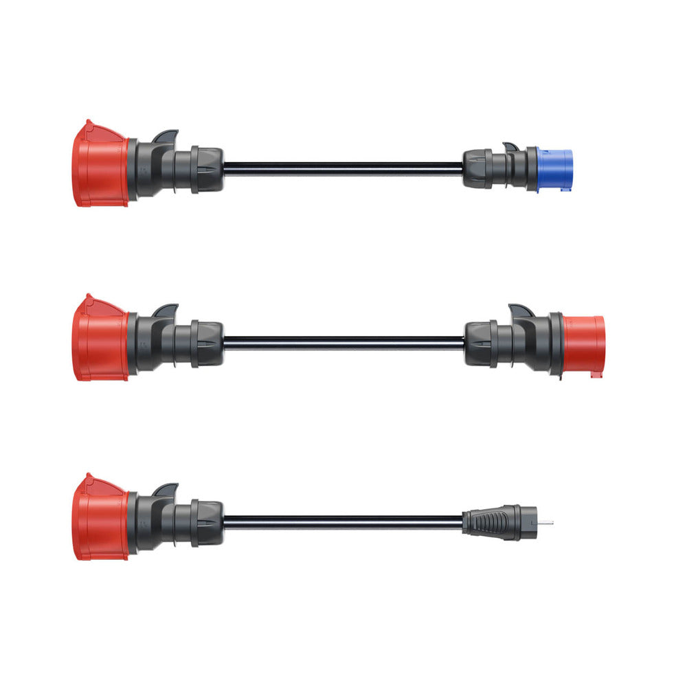 Set di adattatori go-e Charger Gemini flex 22 kW – panoramica dei tre adattatori