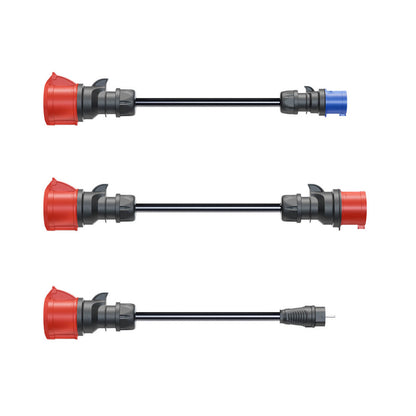 Set di adattatori go-e Charger Gemini flex 22 kW – panoramica dei tre adattatori