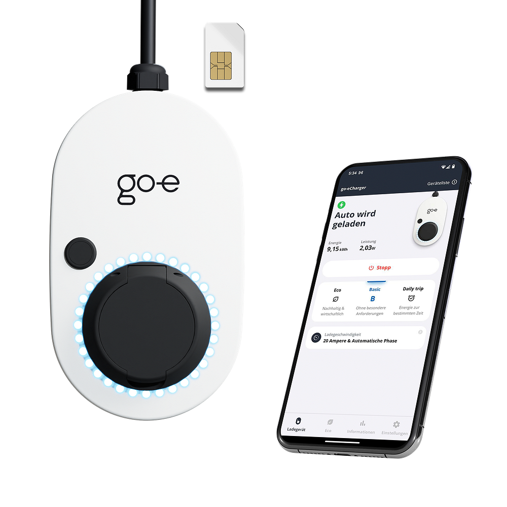 go-e Charger Gemini 2.0 22 kW Wallbox mit Mobilfunk, WLAN, App-Steuerung, OCPP und PV-Überschussladen