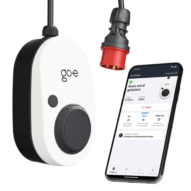 go-e Charger Gemini flex 22 kW mobile Wallbox mit Typ-2 Buchse, CEE 32 A Anschluss, App-Steuerung und WLAN für flexibles Laden von Elektroautos